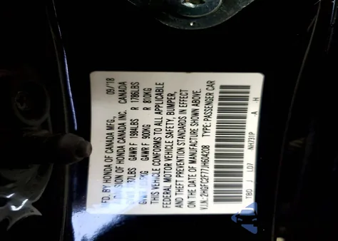 2018 Honda Civic Ex z USA, uszkodzony, nr VIN 2HGFC2F77JH604208